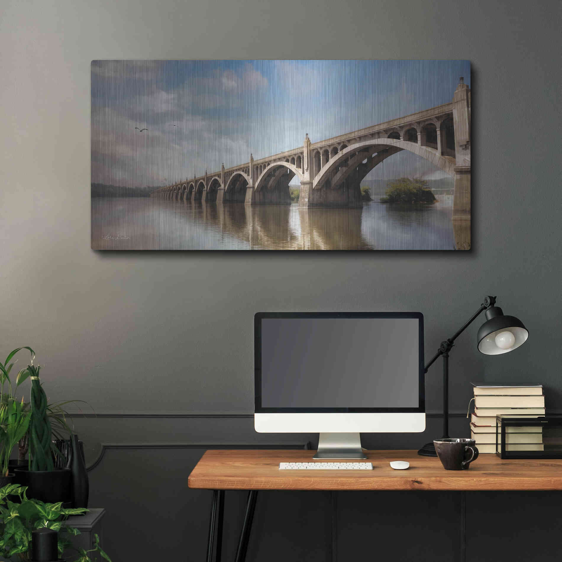 Luxe Metal Art 'Columbia Wrightsville Bridge' by Lori Deiter, Metal Wall Art,48x24