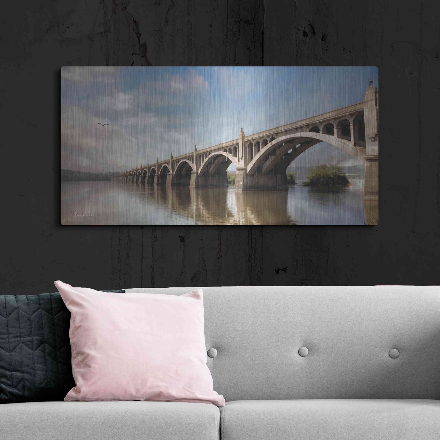 Luxe Metal Art 'Columbia Wrightsville Bridge' by Lori Deiter, Metal Wall Art,48x24