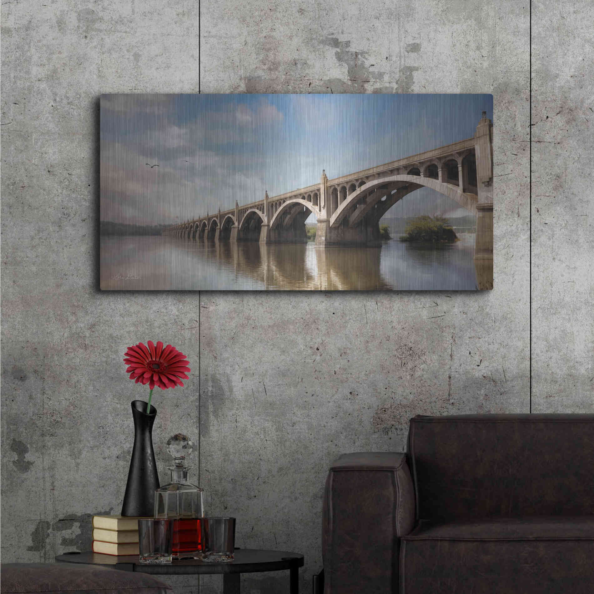 Luxe Metal Art 'Columbia Wrightsville Bridge' by Lori Deiter, Metal Wall Art,48x24