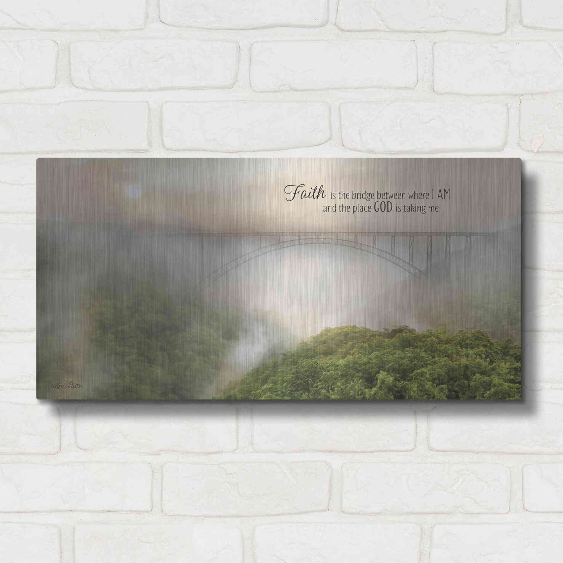 Luxe Metal Art 'Faith is the Bridge' by Lori Deiter, Metal Wall Art,24x12