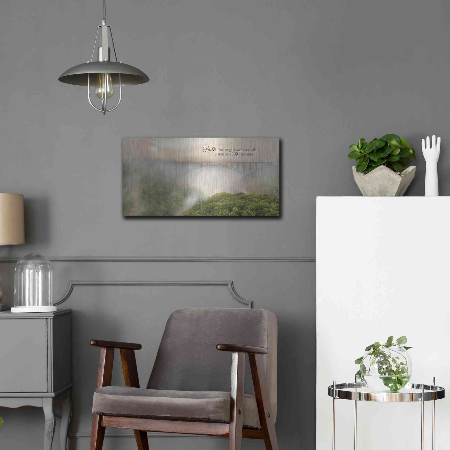 Luxe Metal Art 'Faith is the Bridge' by Lori Deiter, Metal Wall Art,24x12