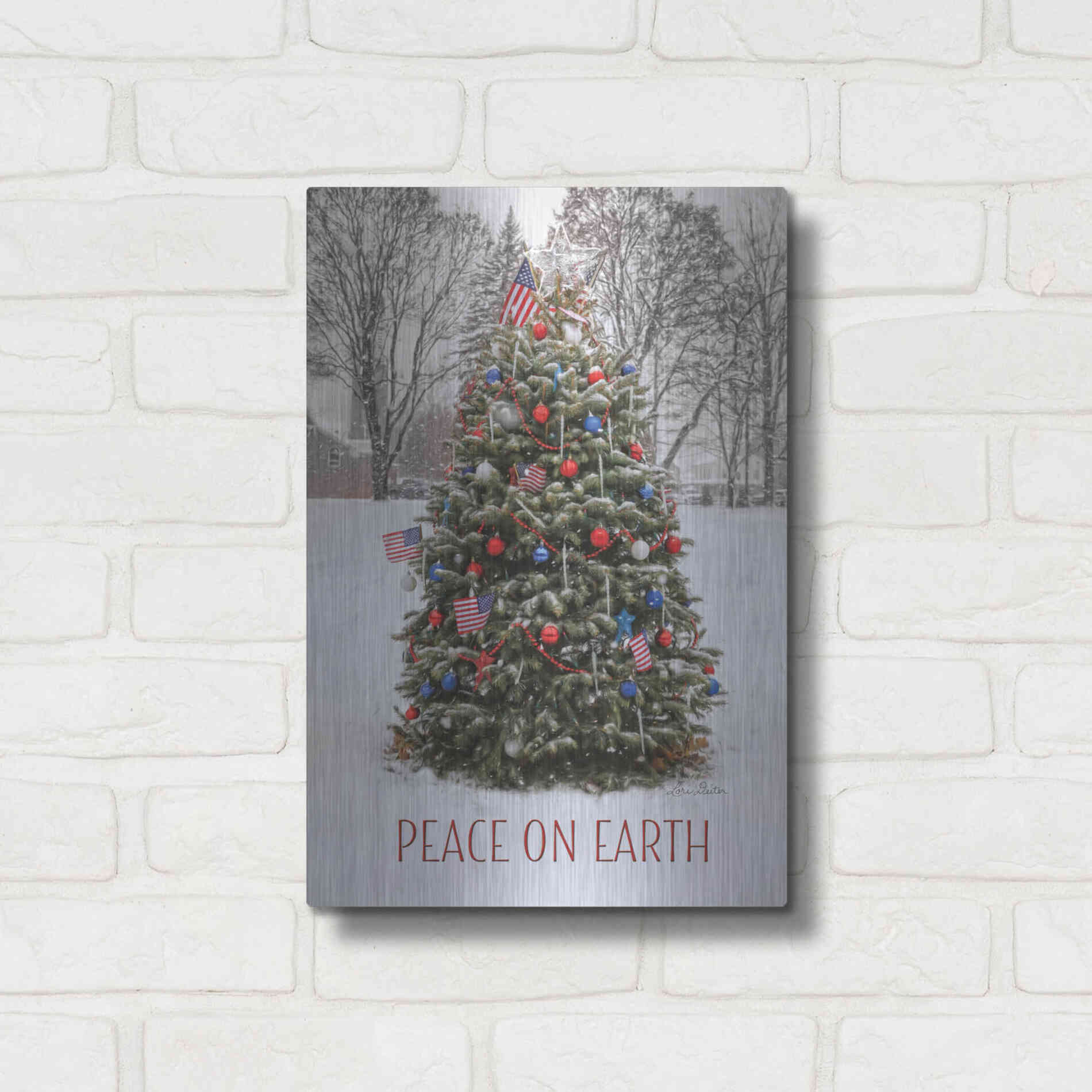 Luxe Metal Art 'Peace on Earth Tree' by Lori Deiter, Metal Wall Art,12x16