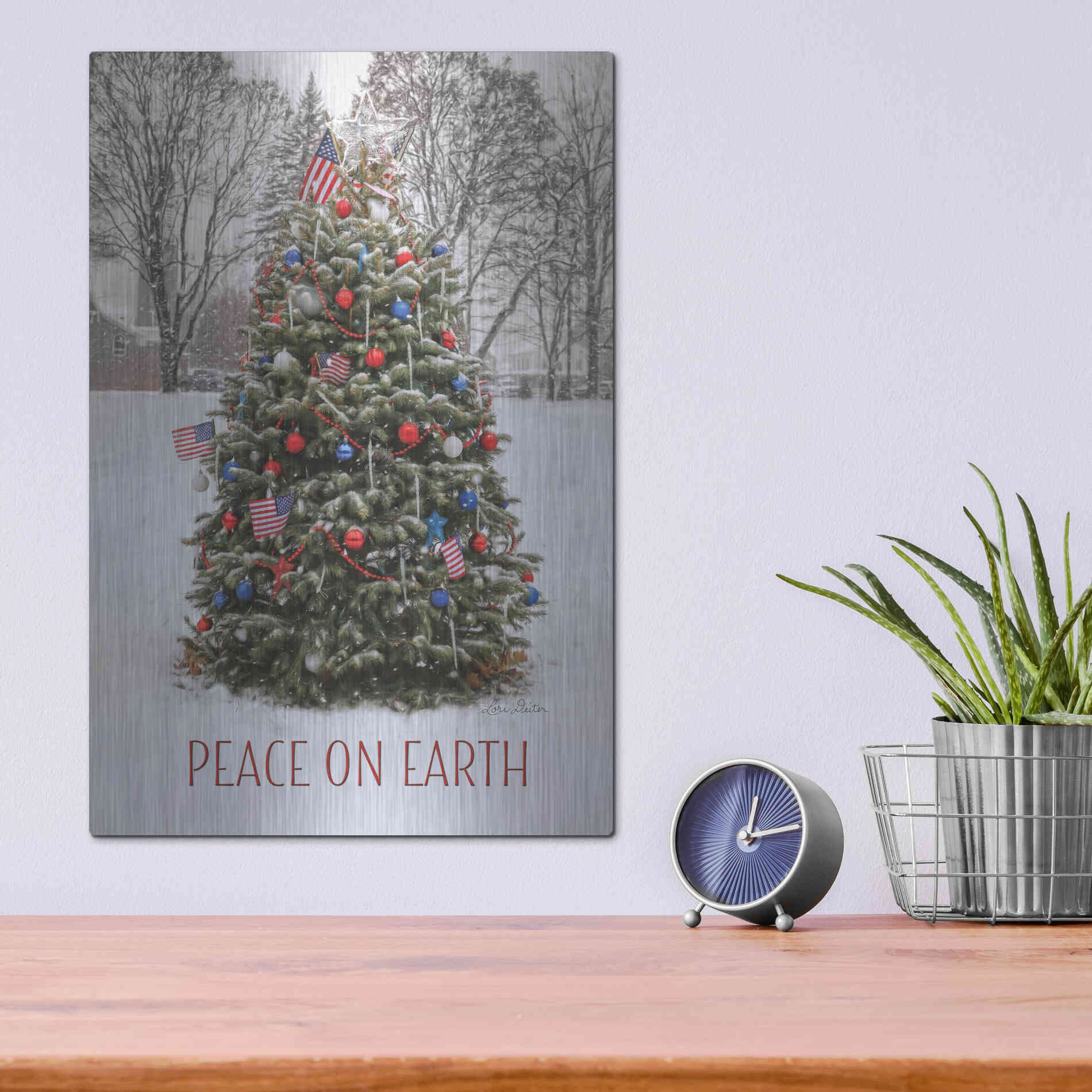 Luxe Metal Art 'Peace on Earth Tree' by Lori Deiter, Metal Wall Art,12x16