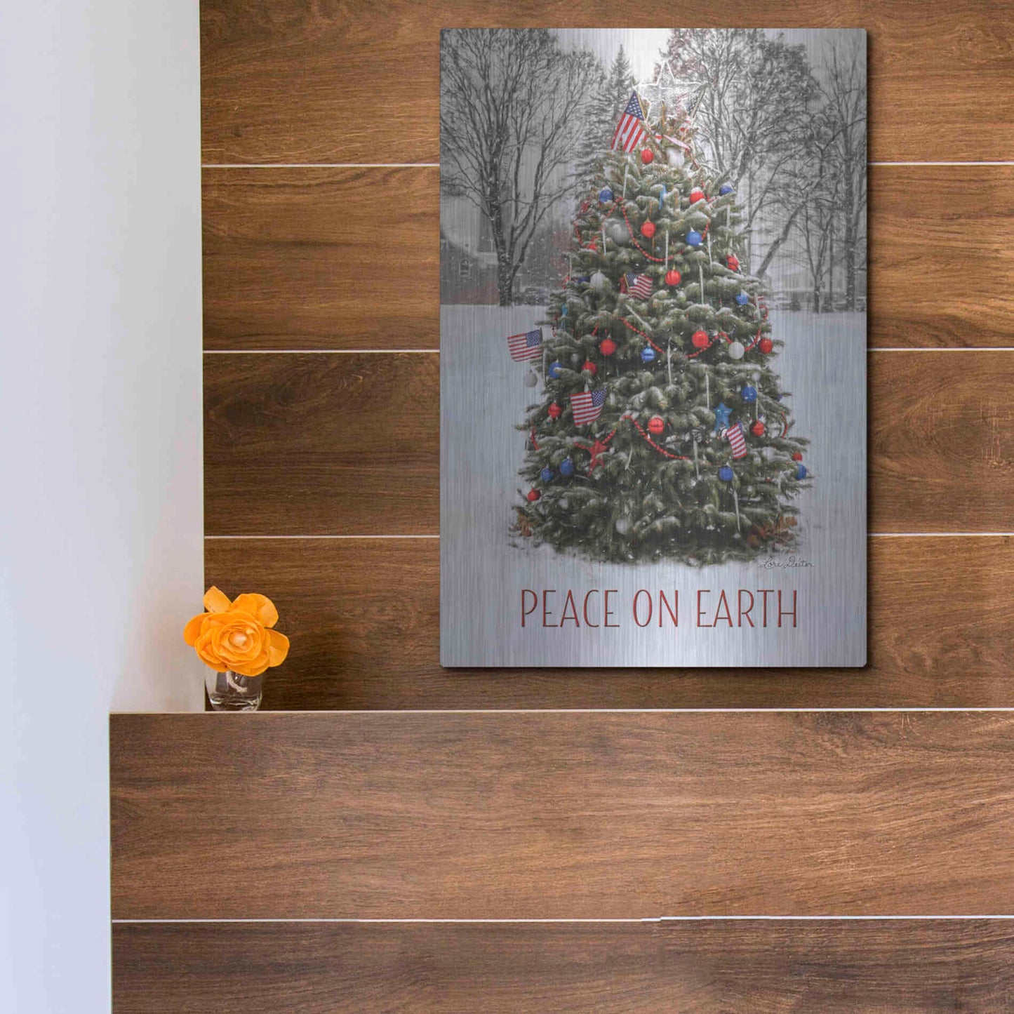 Luxe Metal Art 'Peace on Earth Tree' by Lori Deiter, Metal Wall Art,12x16