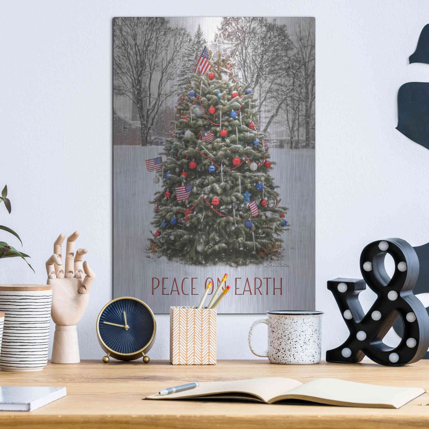 Luxe Metal Art 'Peace on Earth Tree' by Lori Deiter, Metal Wall Art,12x16
