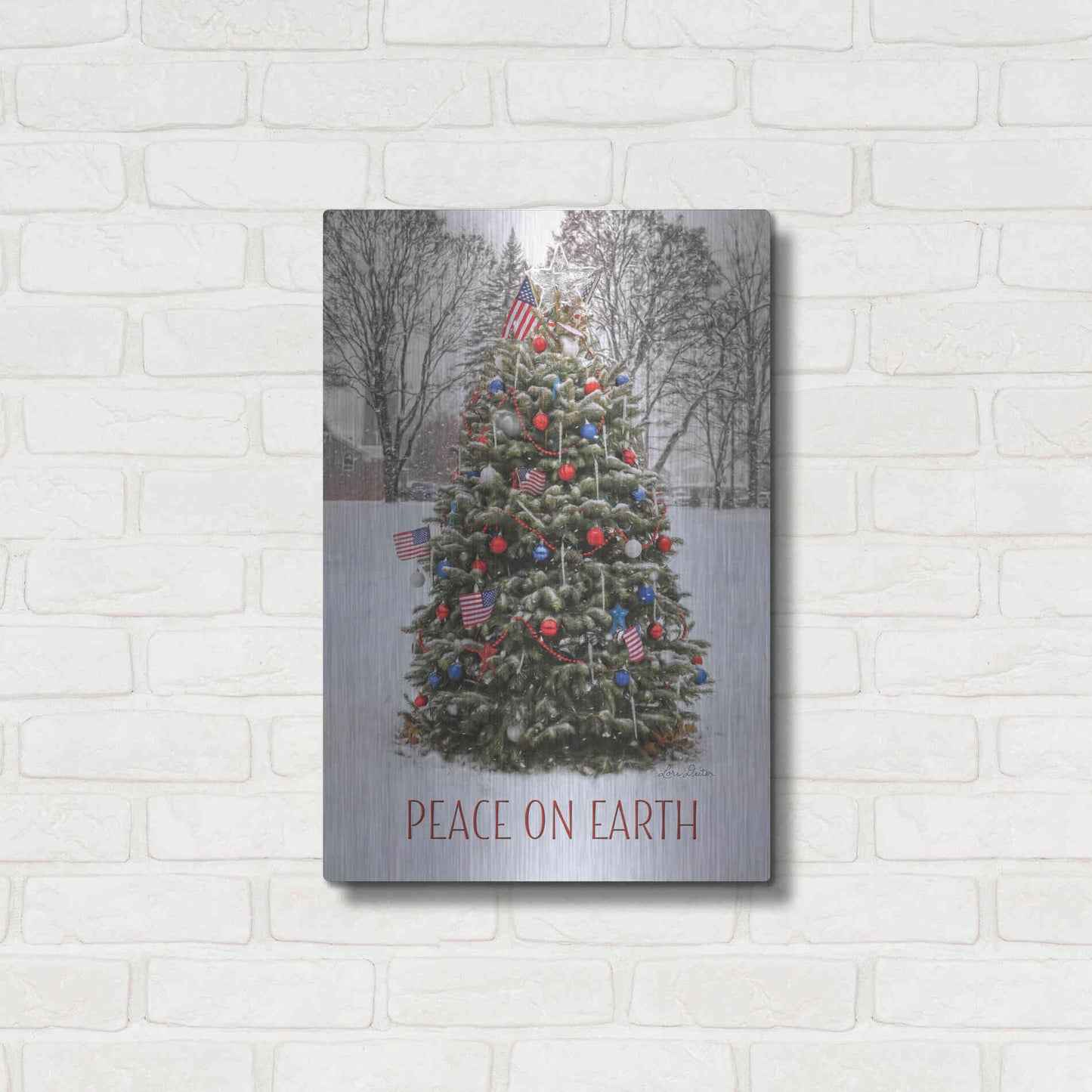 Luxe Metal Art 'Peace on Earth Tree' by Lori Deiter, Metal Wall Art,16x24