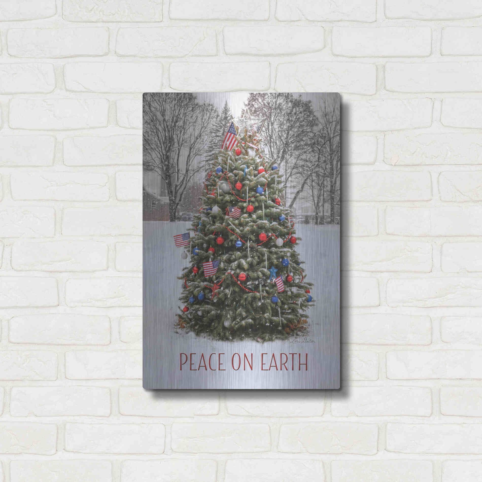 Luxe Metal Art 'Peace on Earth Tree' by Lori Deiter, Metal Wall Art,16x24