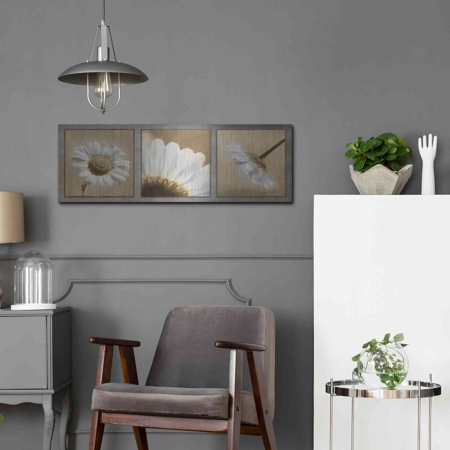 Luxe Metal Art 'Daisy Trio' by Lori Deiter, Metal Wall Art,36x12