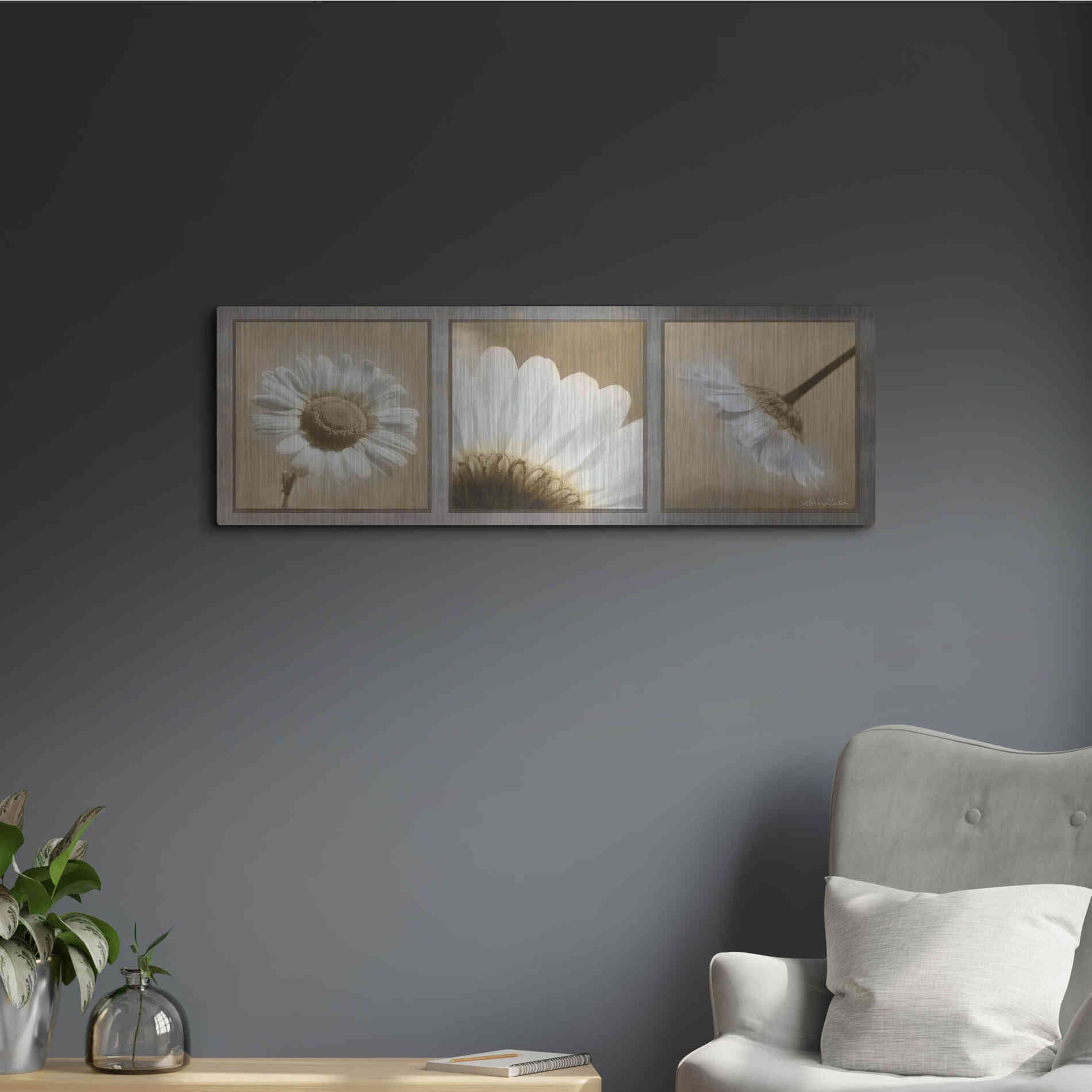 Luxe Metal Art 'Daisy Trio' by Lori Deiter, Metal Wall Art,36x12