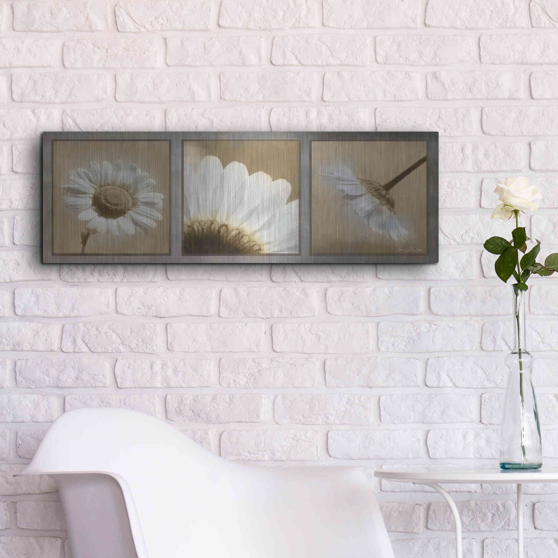Luxe Metal Art 'Daisy Trio' by Lori Deiter, Metal Wall Art,36x12