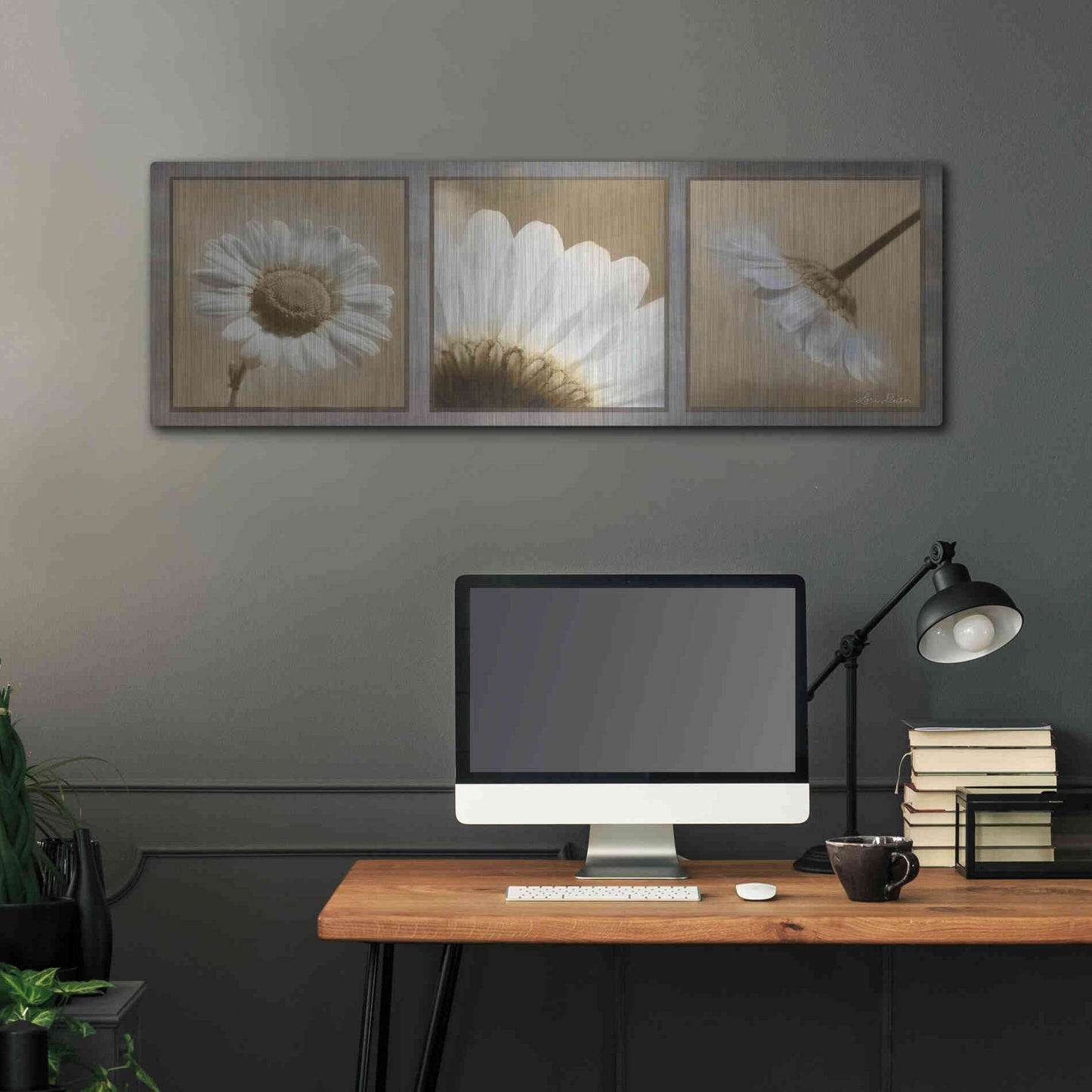 Luxe Metal Art 'Daisy Trio' by Lori Deiter, Metal Wall Art,48x16