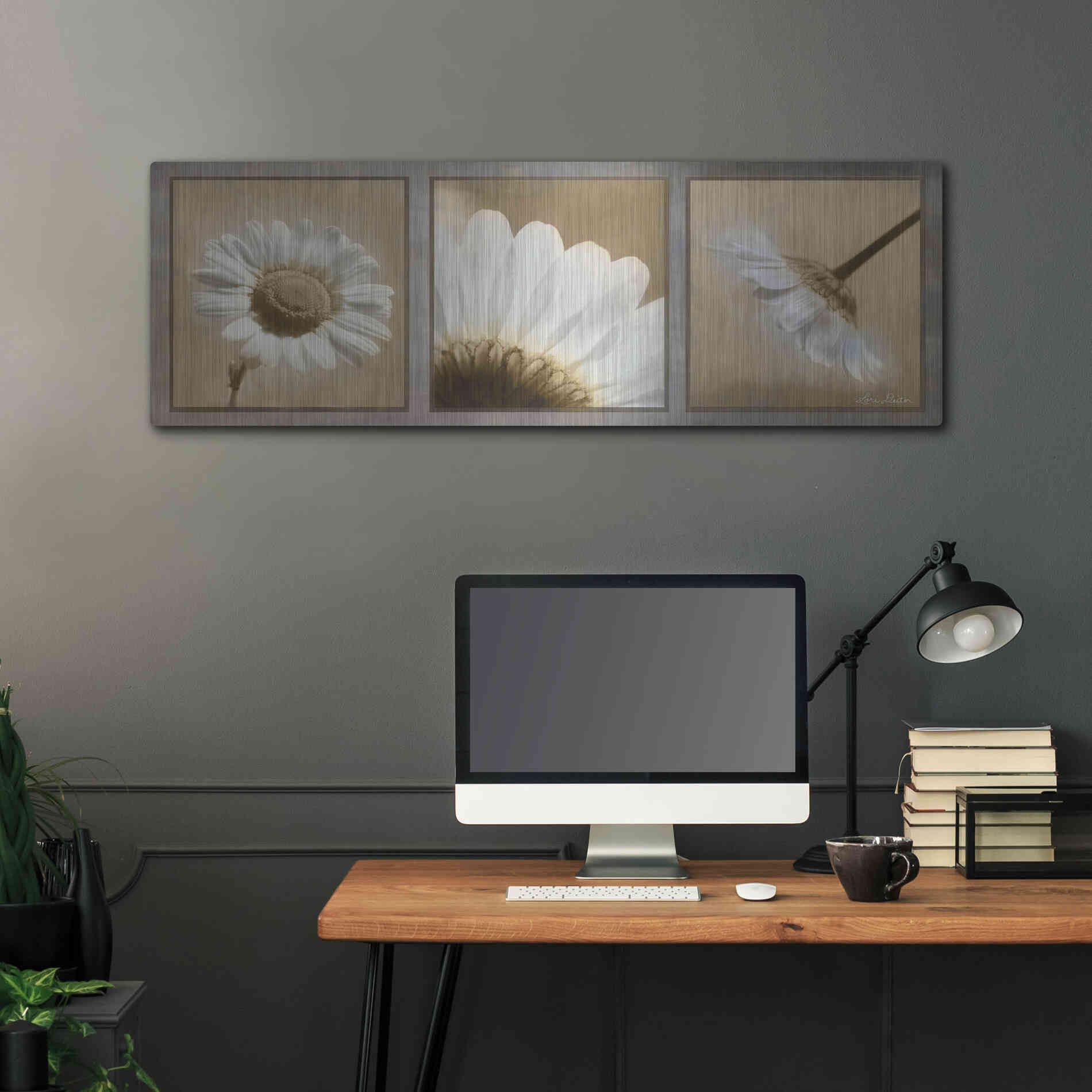 Luxe Metal Art 'Daisy Trio' by Lori Deiter, Metal Wall Art,48x16