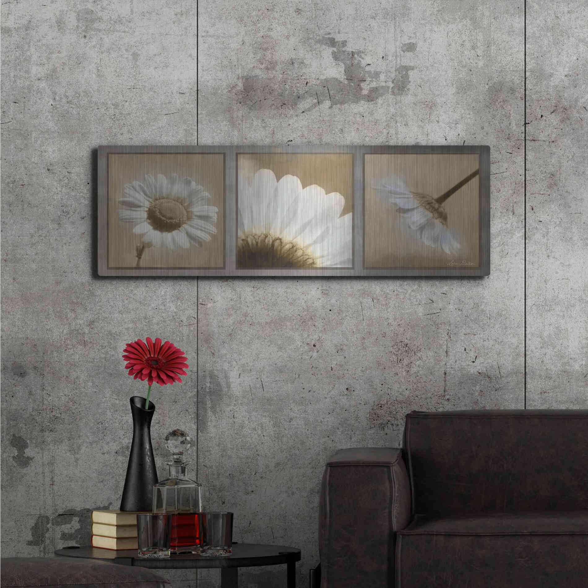 Luxe Metal Art 'Daisy Trio' by Lori Deiter, Metal Wall Art,48x16