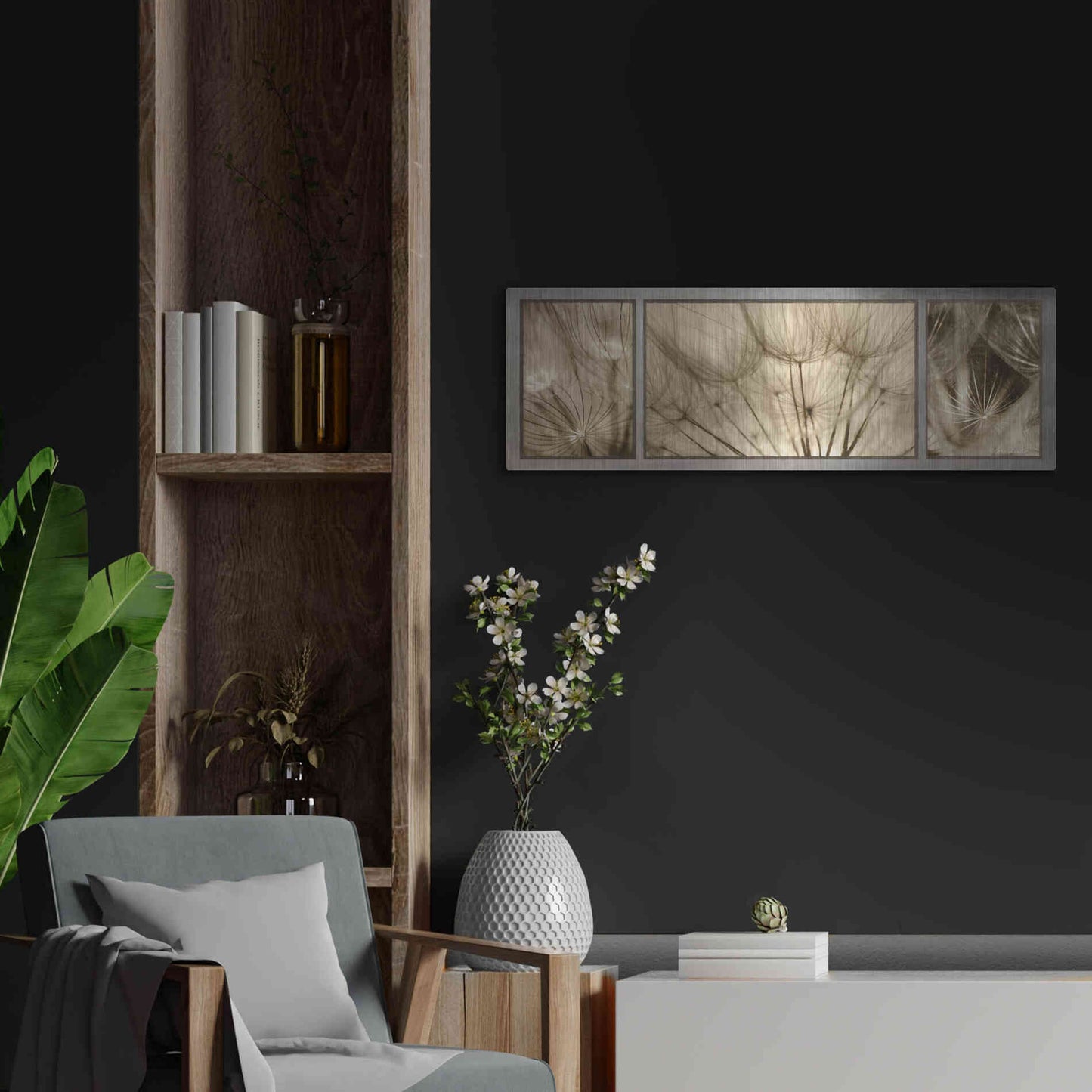 Luxe Metal Art 'Goatsbeard Trio' by Lori Deiter, Metal Wall Art,36x12