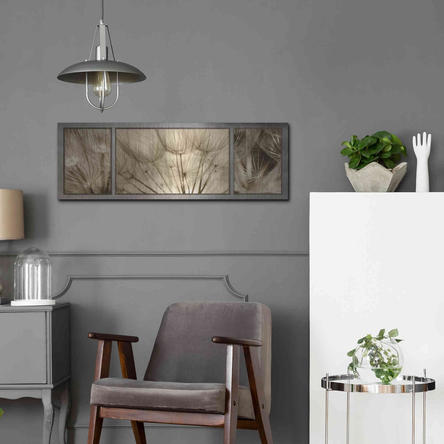 Luxe Metal Art 'Goatsbeard Trio' by Lori Deiter, Metal Wall Art,36x12