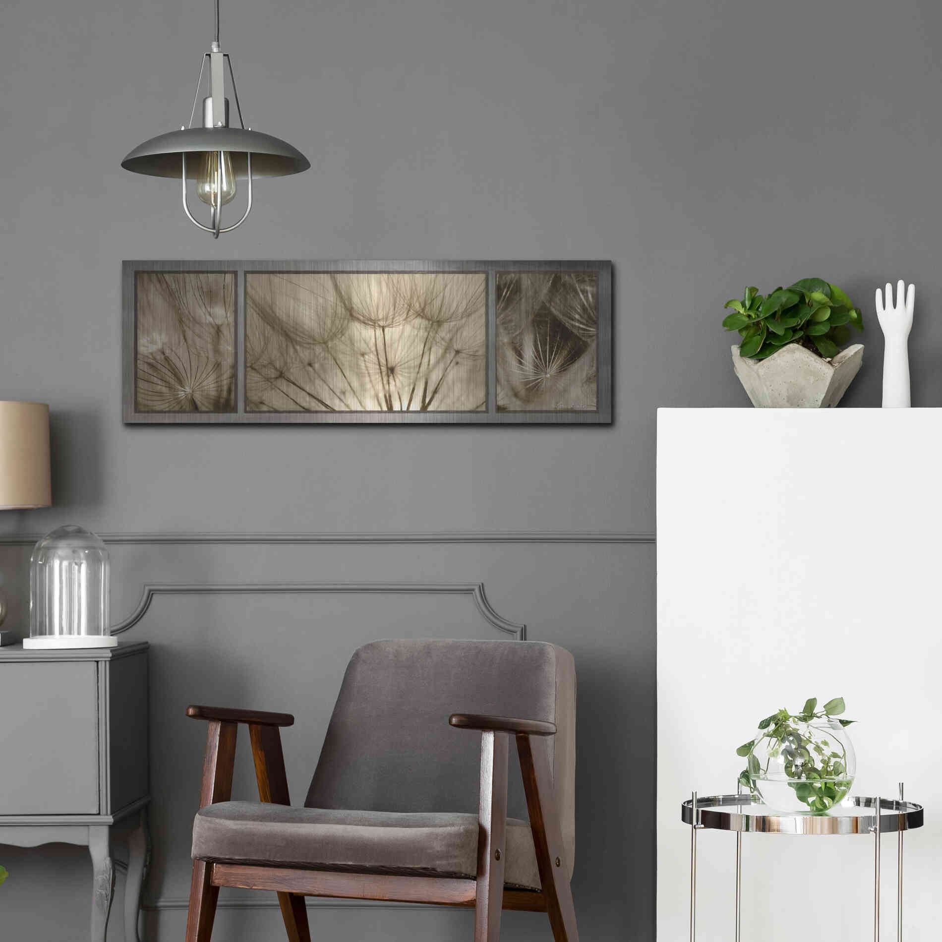 Luxe Metal Art 'Goatsbeard Trio' by Lori Deiter, Metal Wall Art,36x12
