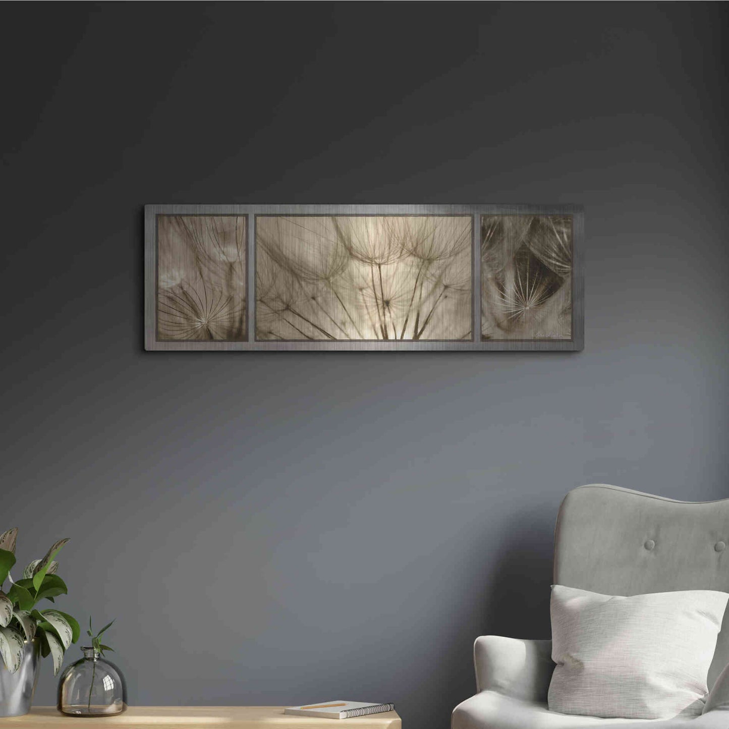 Luxe Metal Art 'Goatsbeard Trio' by Lori Deiter, Metal Wall Art,36x12