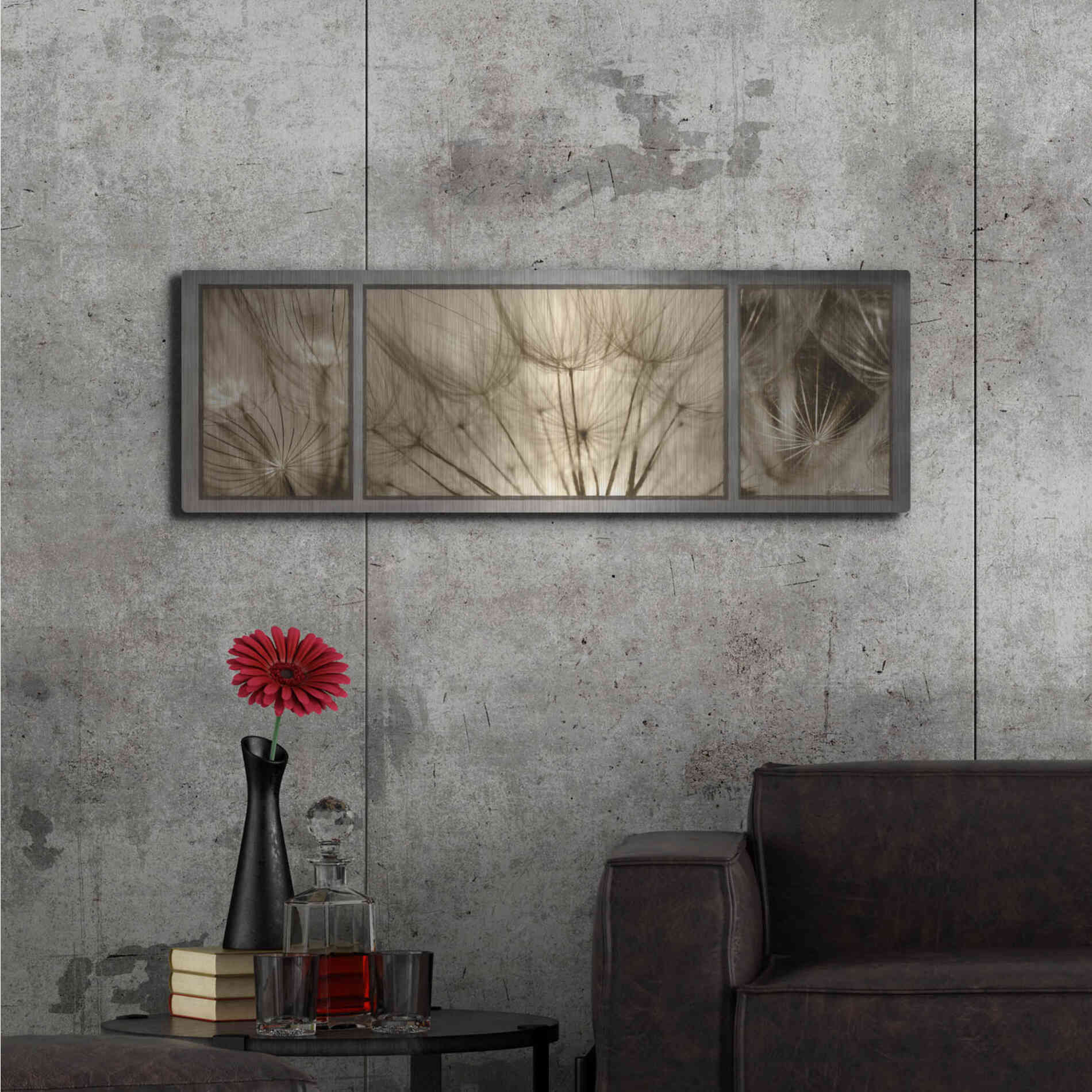 Luxe Metal Art 'Goatsbeard Trio' by Lori Deiter, Metal Wall Art,48x16