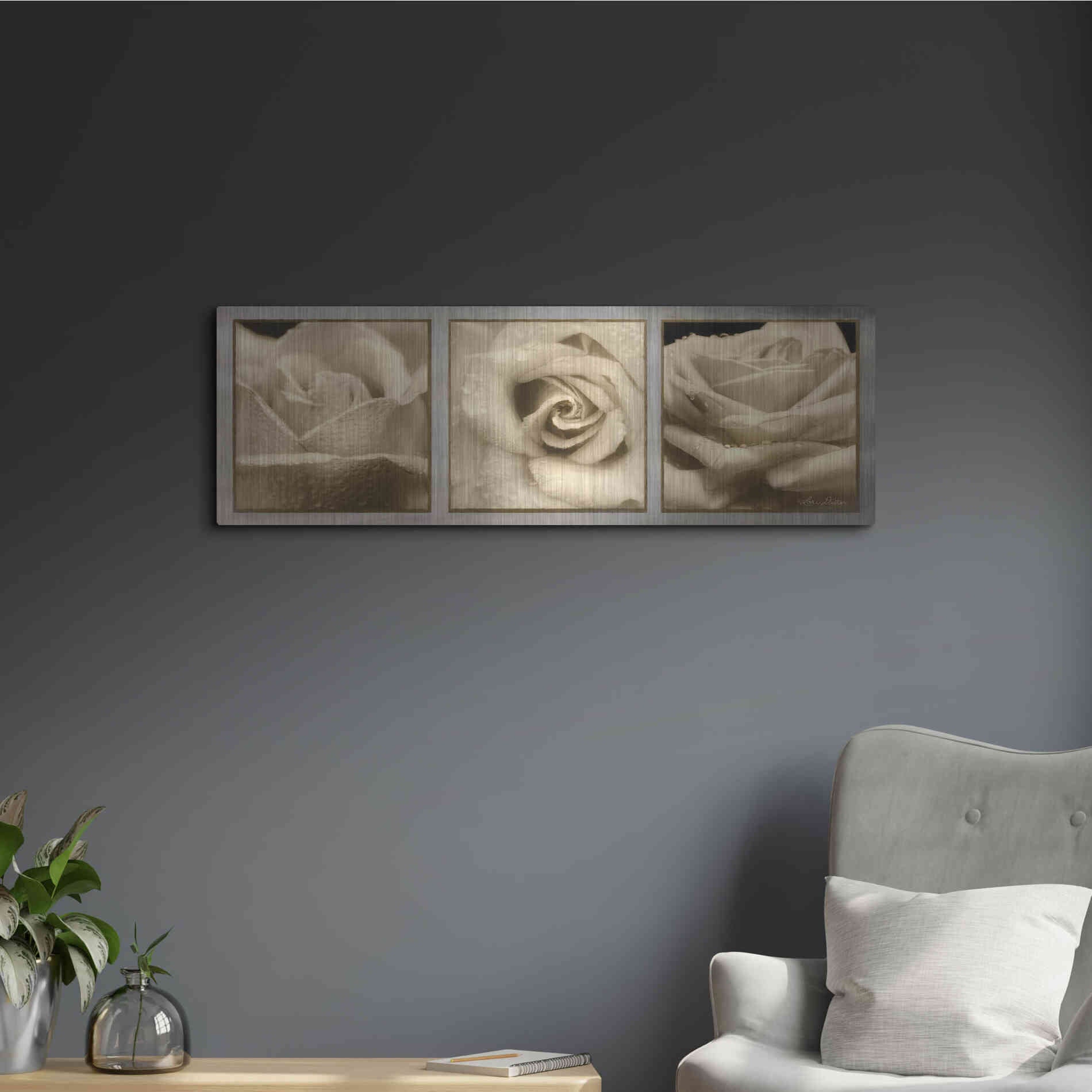 Luxe Metal Art 'Rose Trio' by Lori Deiter, Metal Wall Art,36x12