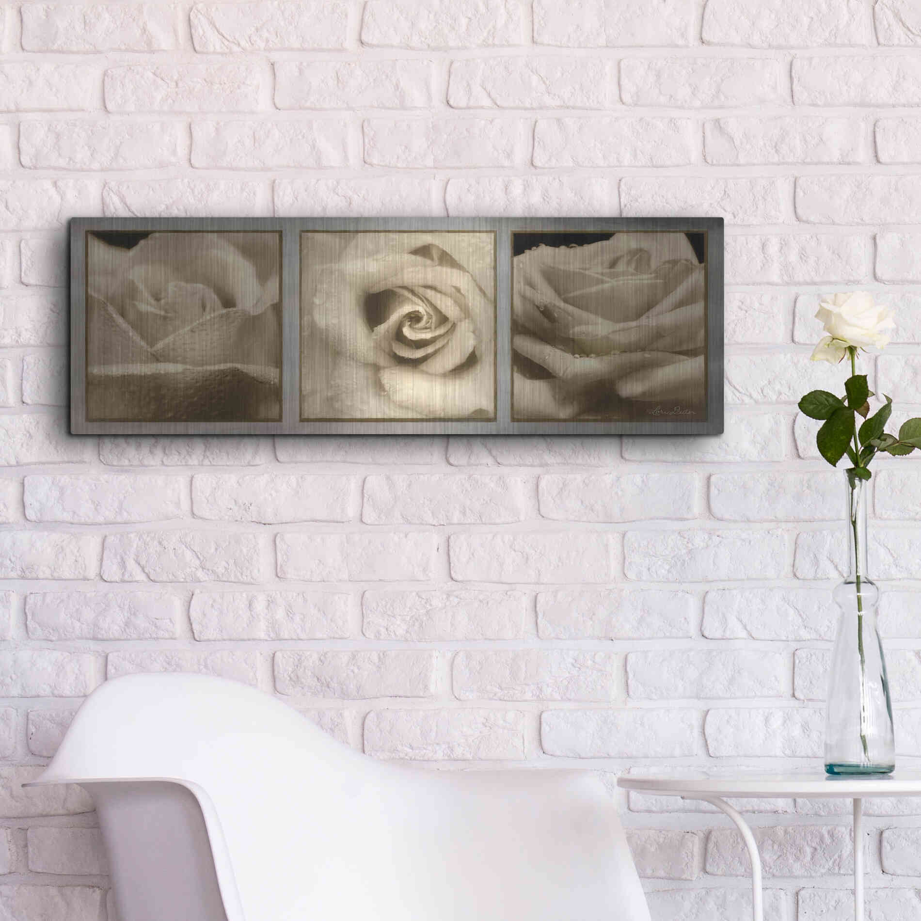 Luxe Metal Art 'Rose Trio' by Lori Deiter, Metal Wall Art,36x12