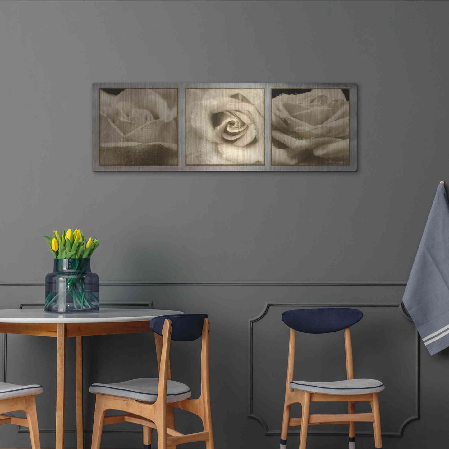 Luxe Metal Art 'Rose Trio' by Lori Deiter, Metal Wall Art,48x16