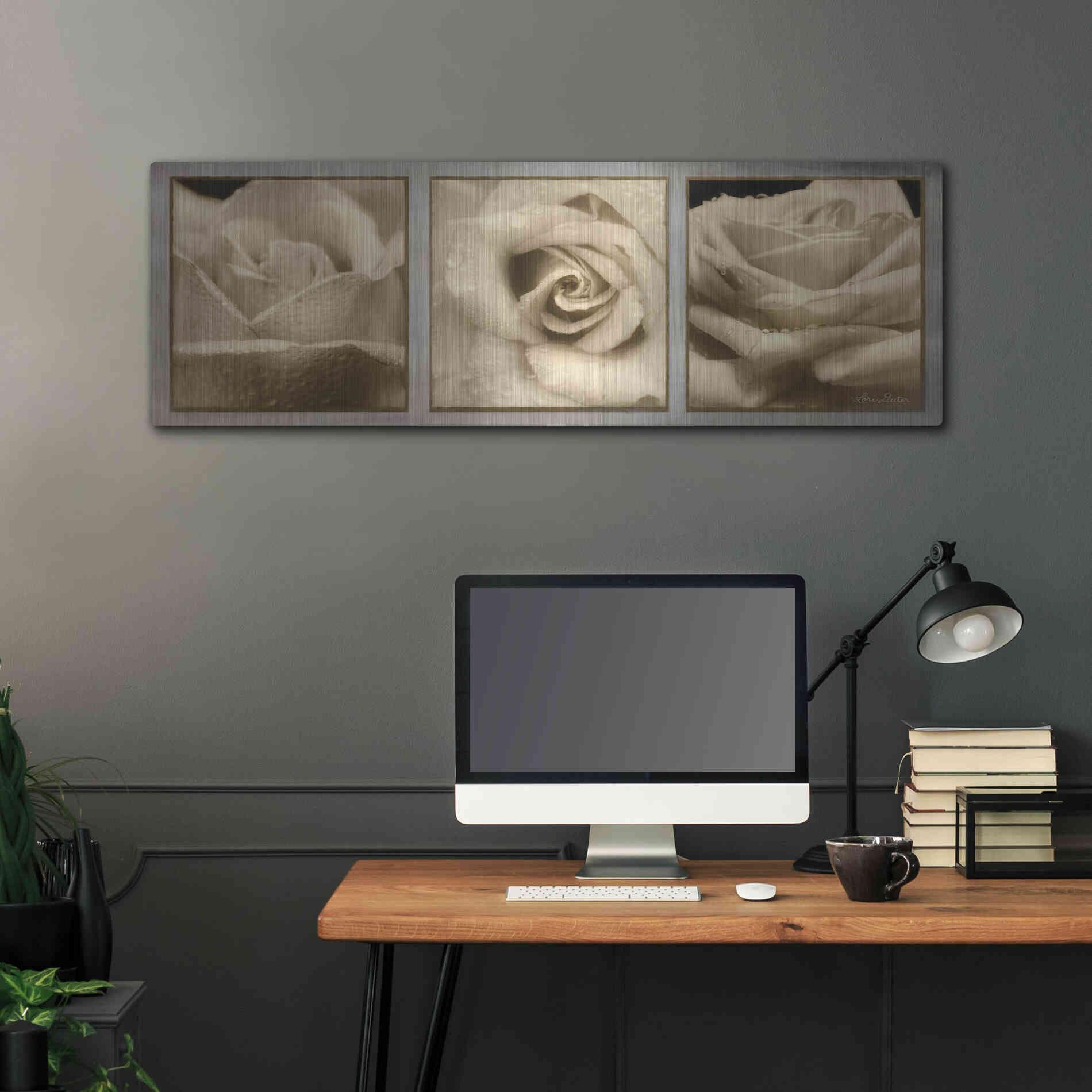 Luxe Metal Art 'Rose Trio' by Lori Deiter, Metal Wall Art,48x16