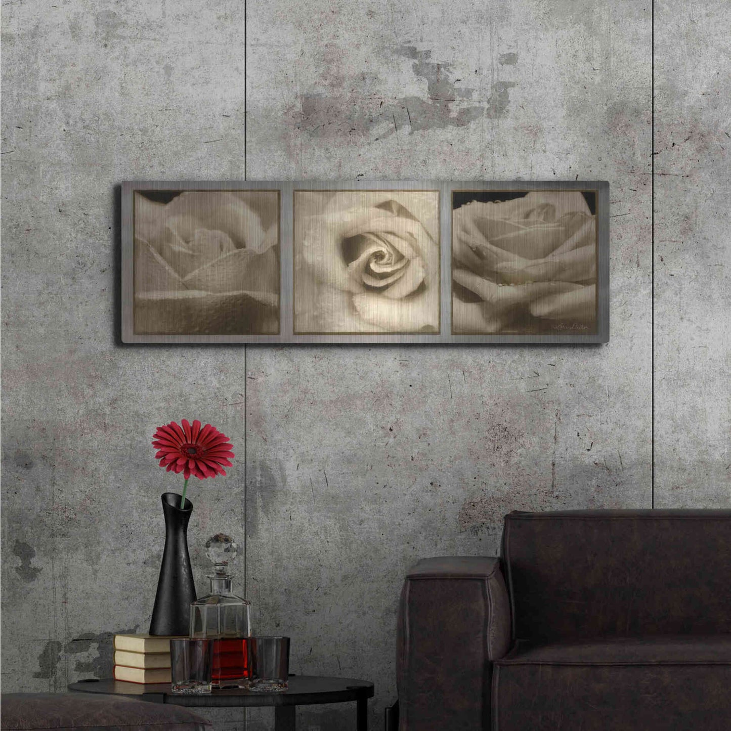 Luxe Metal Art 'Rose Trio' by Lori Deiter, Metal Wall Art,48x16