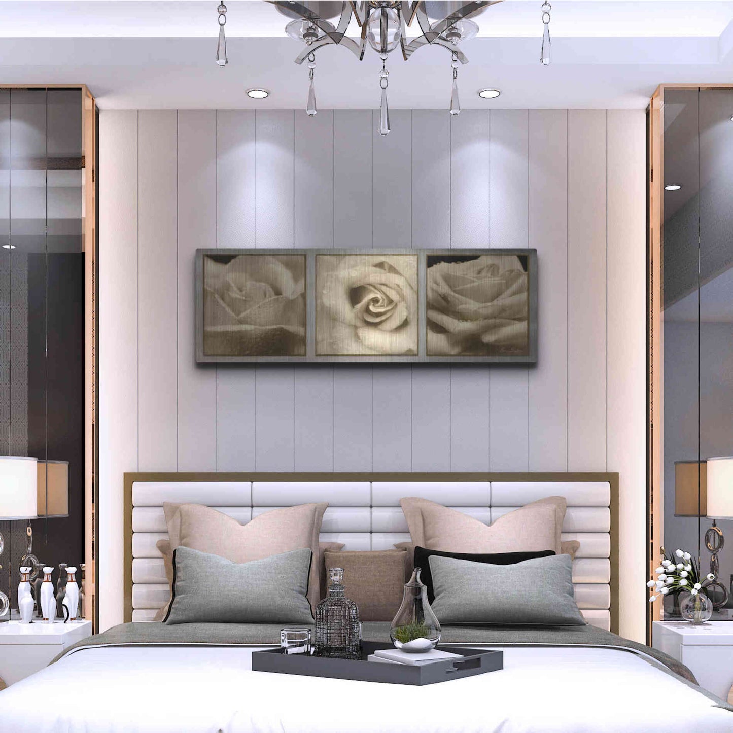 Luxe Metal Art 'Rose Trio' by Lori Deiter, Metal Wall Art,48x16