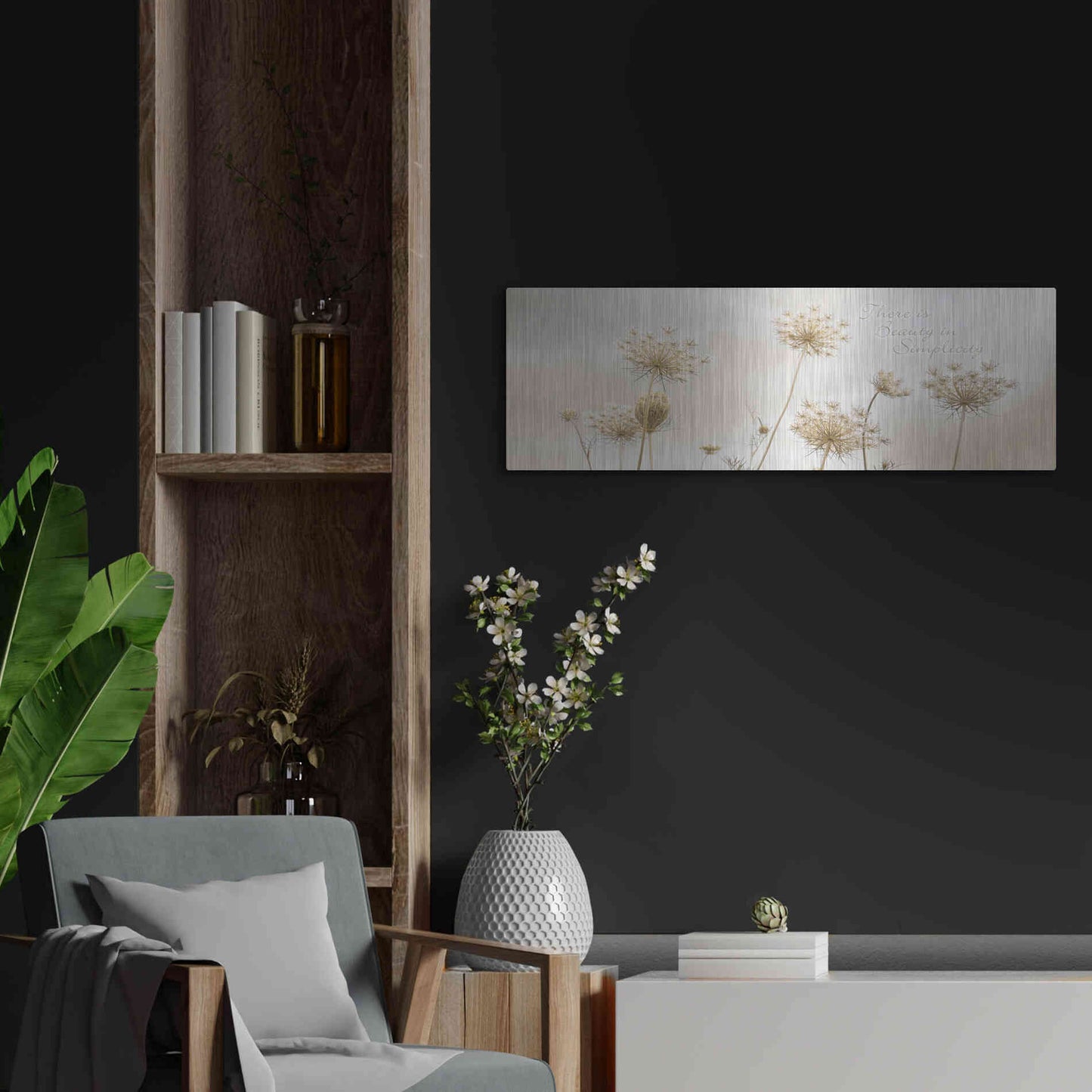 Luxe Metal Art 'There is Beauty in Simplicity' by Lori Deiter, Metal Wall Art,36x12