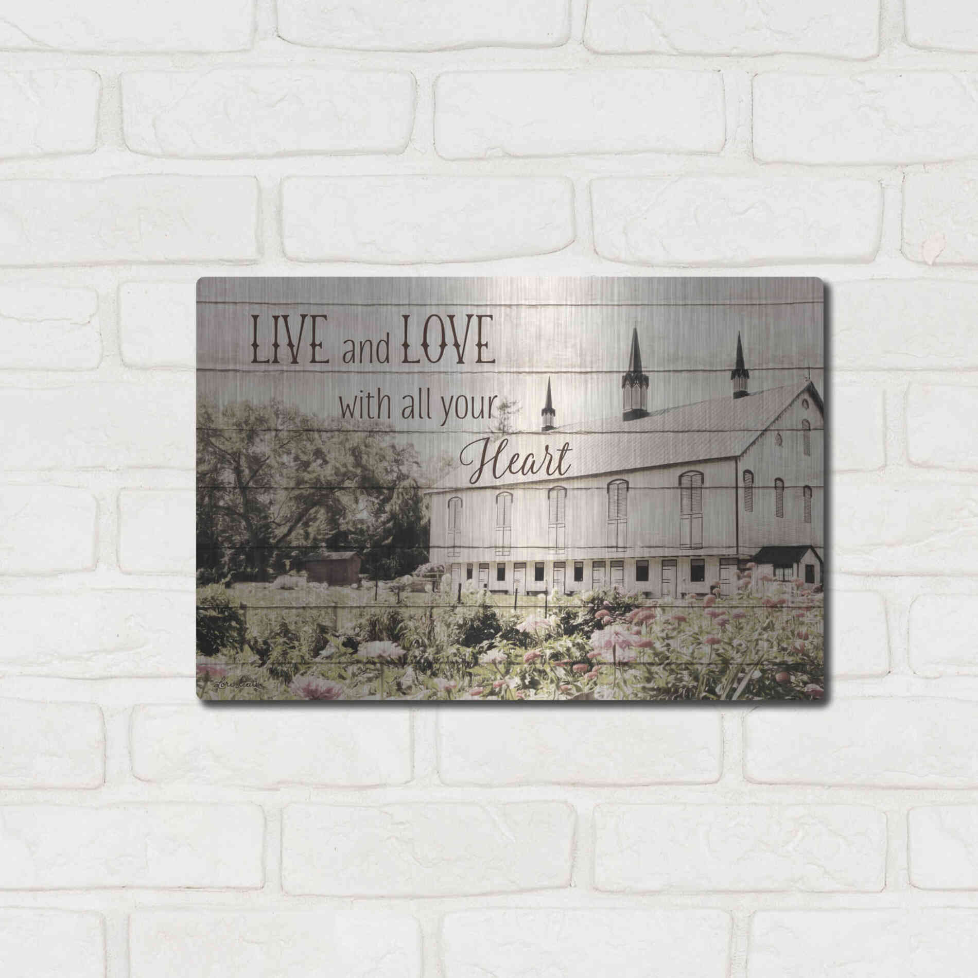 Luxe Metal Art 'Live and Love Barn' by Lori Deiter, Metal Wall Art,16x12