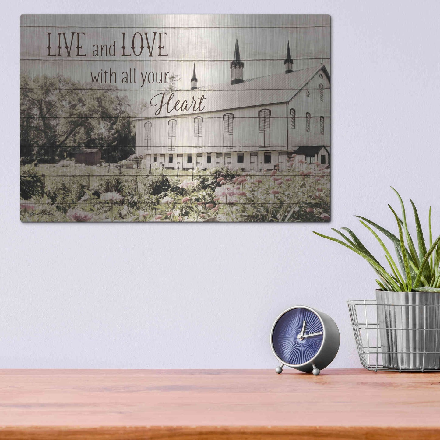 Luxe Metal Art 'Live and Love Barn' by Lori Deiter, Metal Wall Art,16x12