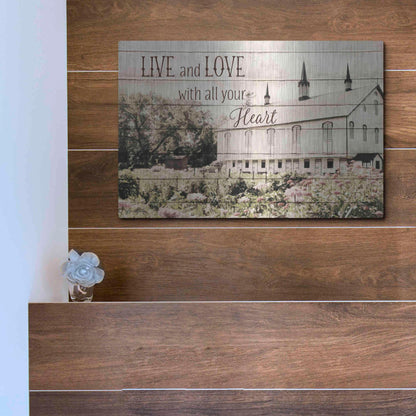 Luxe Metal Art 'Live and Love Barn' by Lori Deiter, Metal Wall Art,16x12