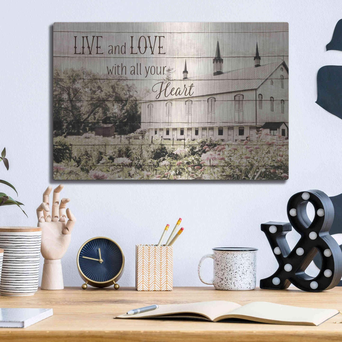 Luxe Metal Art 'Live and Love Barn' by Lori Deiter, Metal Wall Art,16x12