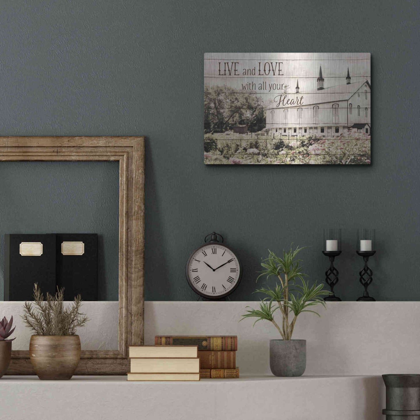 Luxe Metal Art 'Live and Love Barn' by Lori Deiter, Metal Wall Art,16x12