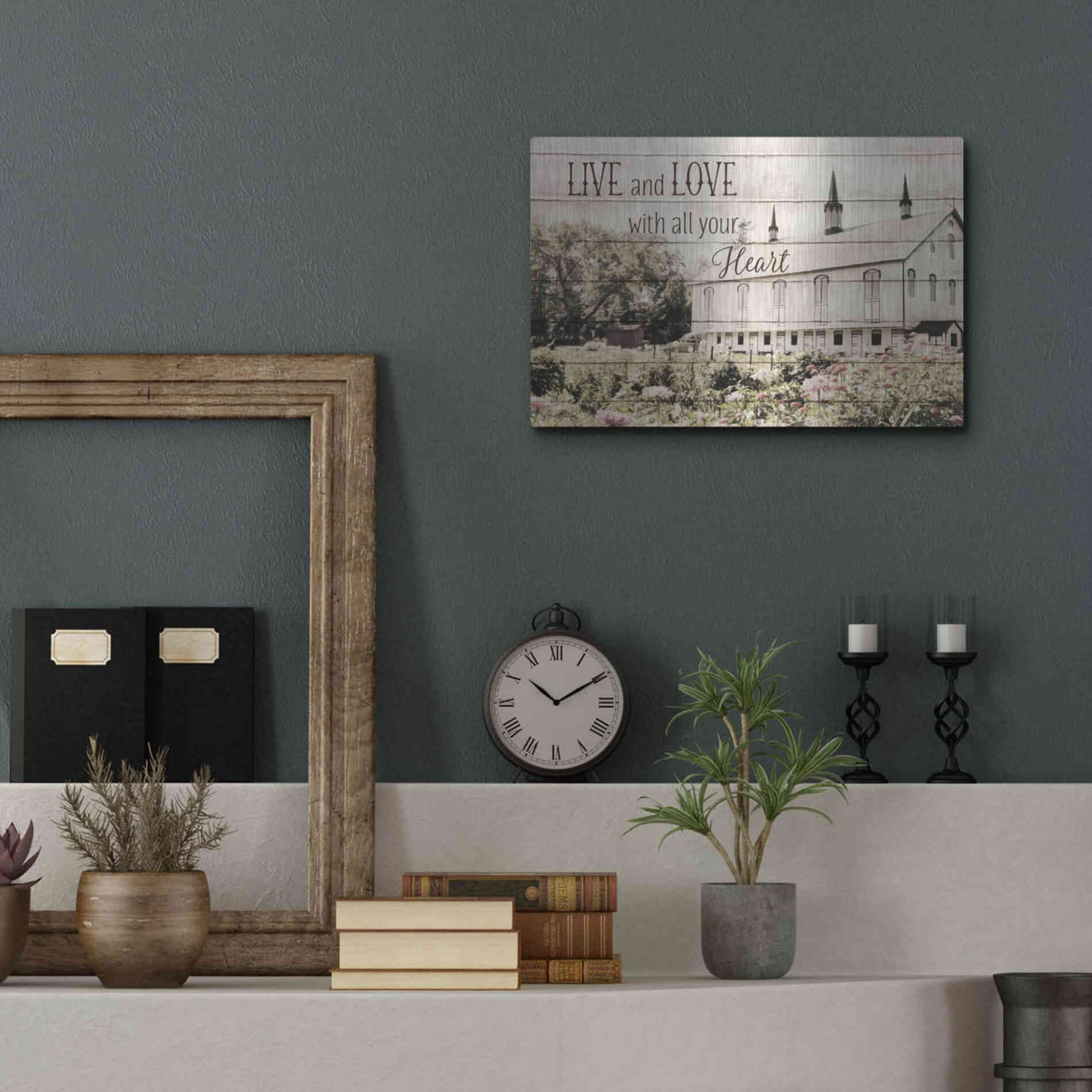 Luxe Metal Art 'Live and Love Barn' by Lori Deiter, Metal Wall Art,16x12