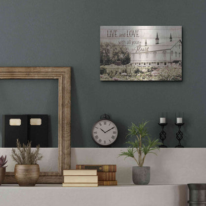 Luxe Metal Art 'Live and Love Barn' by Lori Deiter, Metal Wall Art,16x12