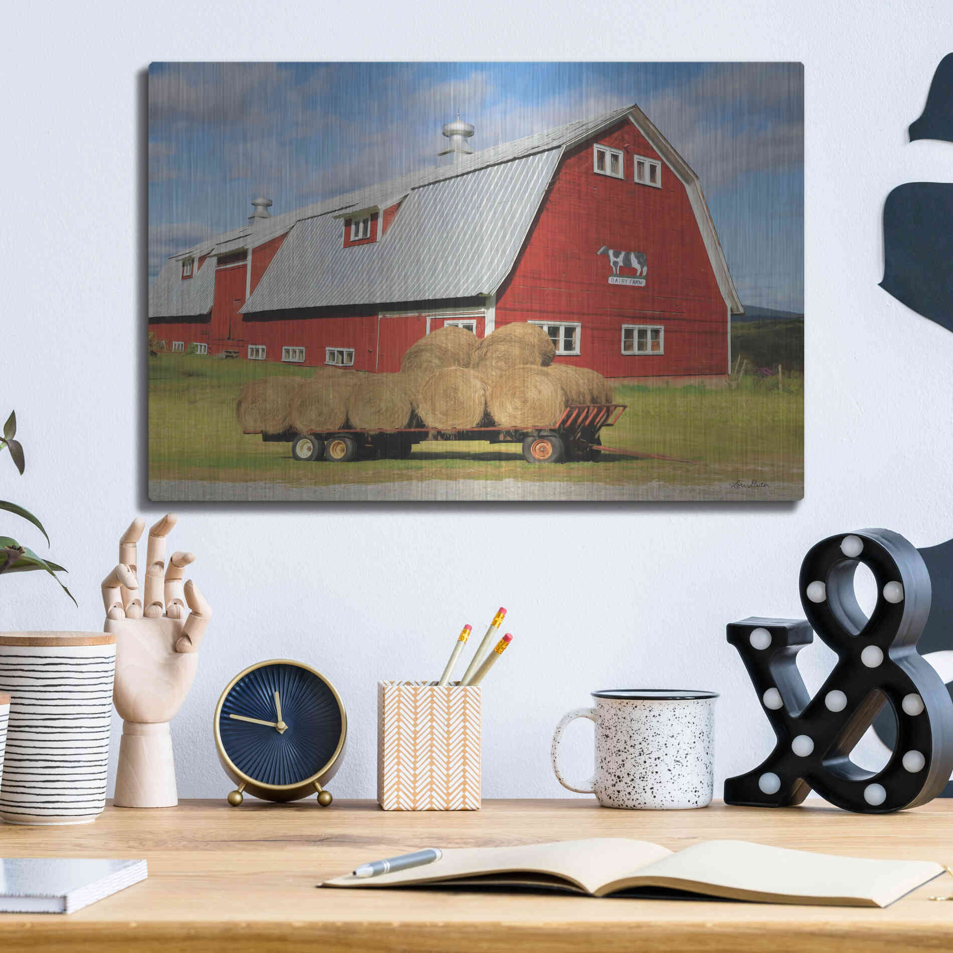 Luxe Metal Art 'Vermont Dairy Farm' by Lori Deiter, Metal Wall Art,16x12