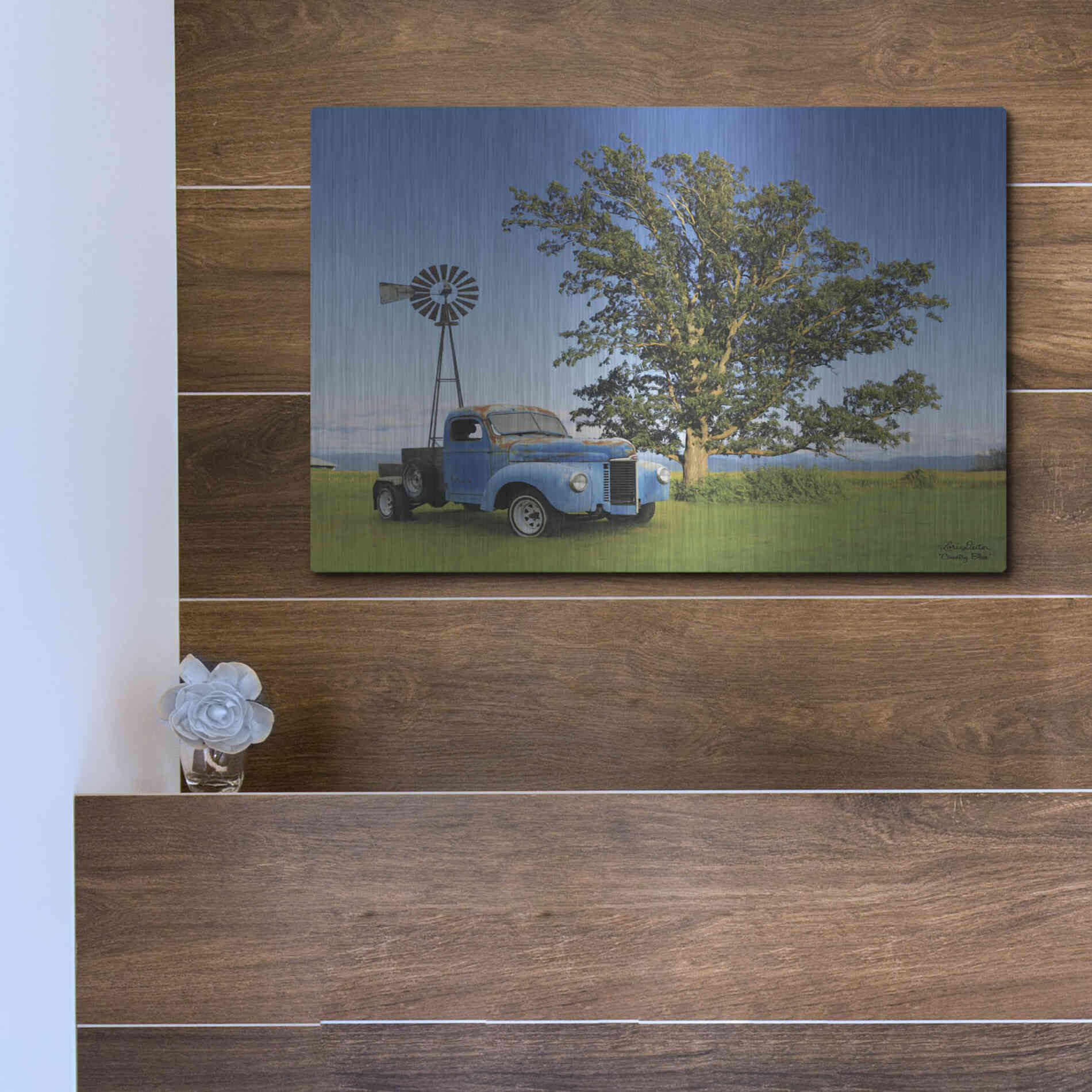 Luxe Metal Art 'Country Blue' by Lori Deiter, Metal Wall Art,16x12