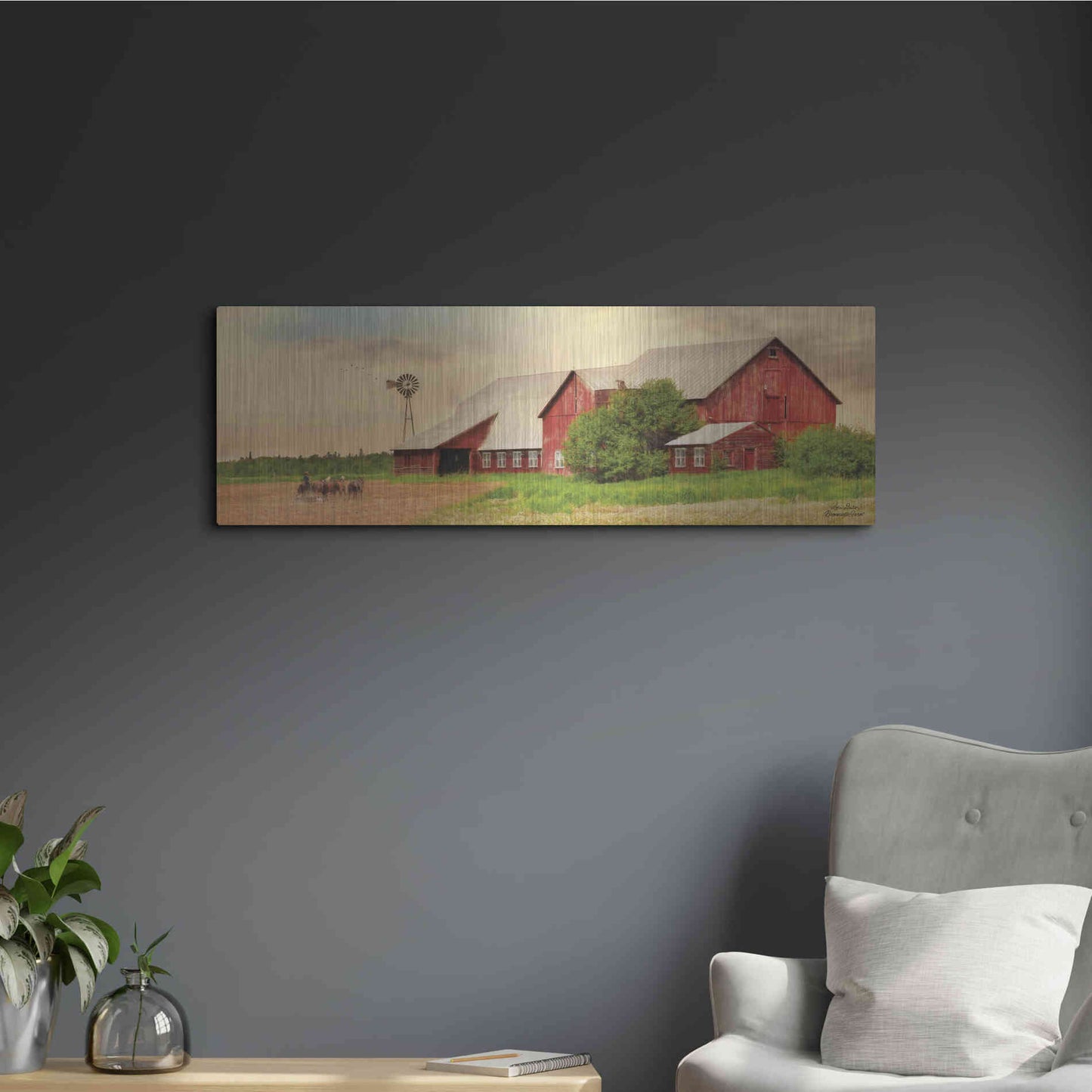 Luxe Metal Art 'Brownsville Farm' by Lori Deiter, Metal Wall Art,36x12
