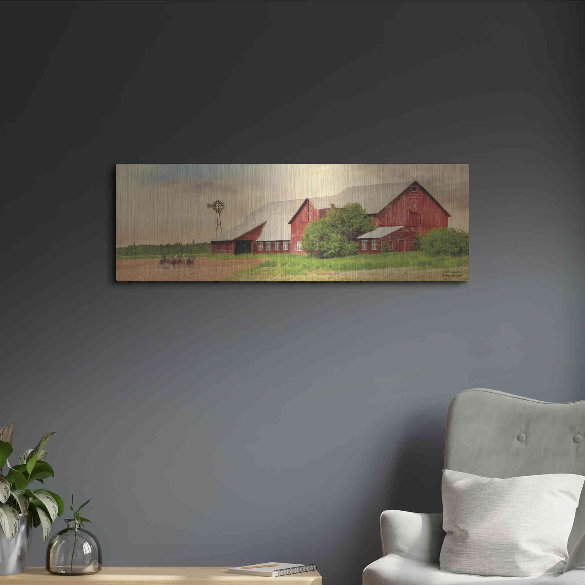 Luxe Metal Art 'Brownsville Farm' by Lori Deiter, Metal Wall Art,36x12