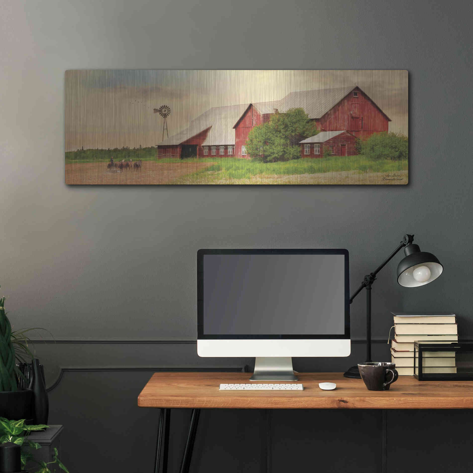 Luxe Metal Art 'Brownsville Farm' by Lori Deiter, Metal Wall Art,48x16