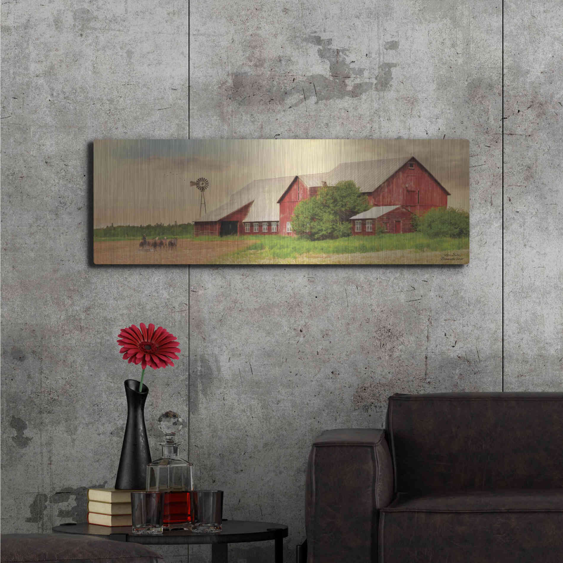 Luxe Metal Art 'Brownsville Farm' by Lori Deiter, Metal Wall Art,48x16
