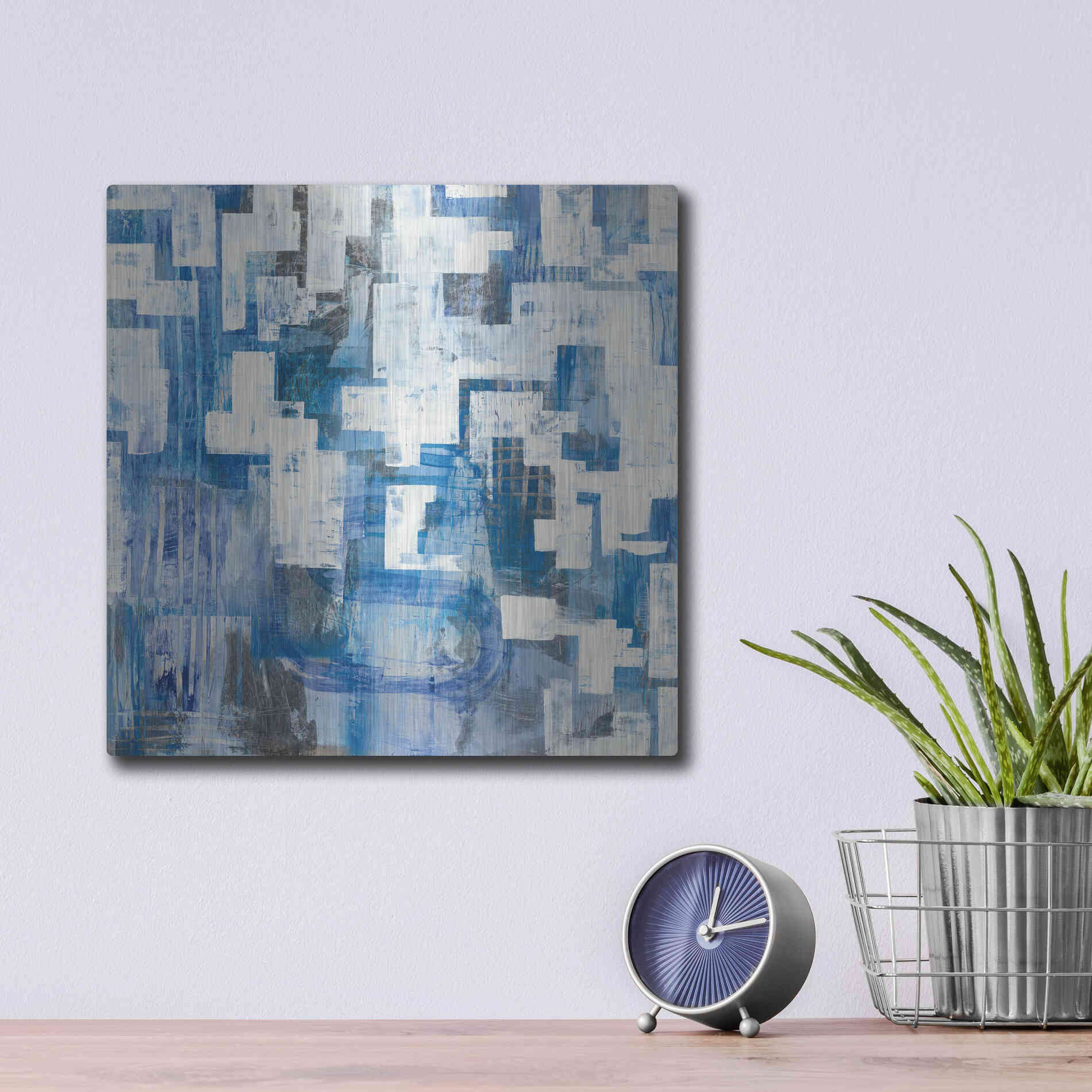 Luxe Metal Art 'In Blue A Maze' by Melissa Averinos, Metal Wall Art,12x12