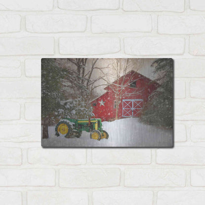 Luxe Metal Art 'Winter at the Barn' by Lori Deiter, Metal Wall Art,16x12