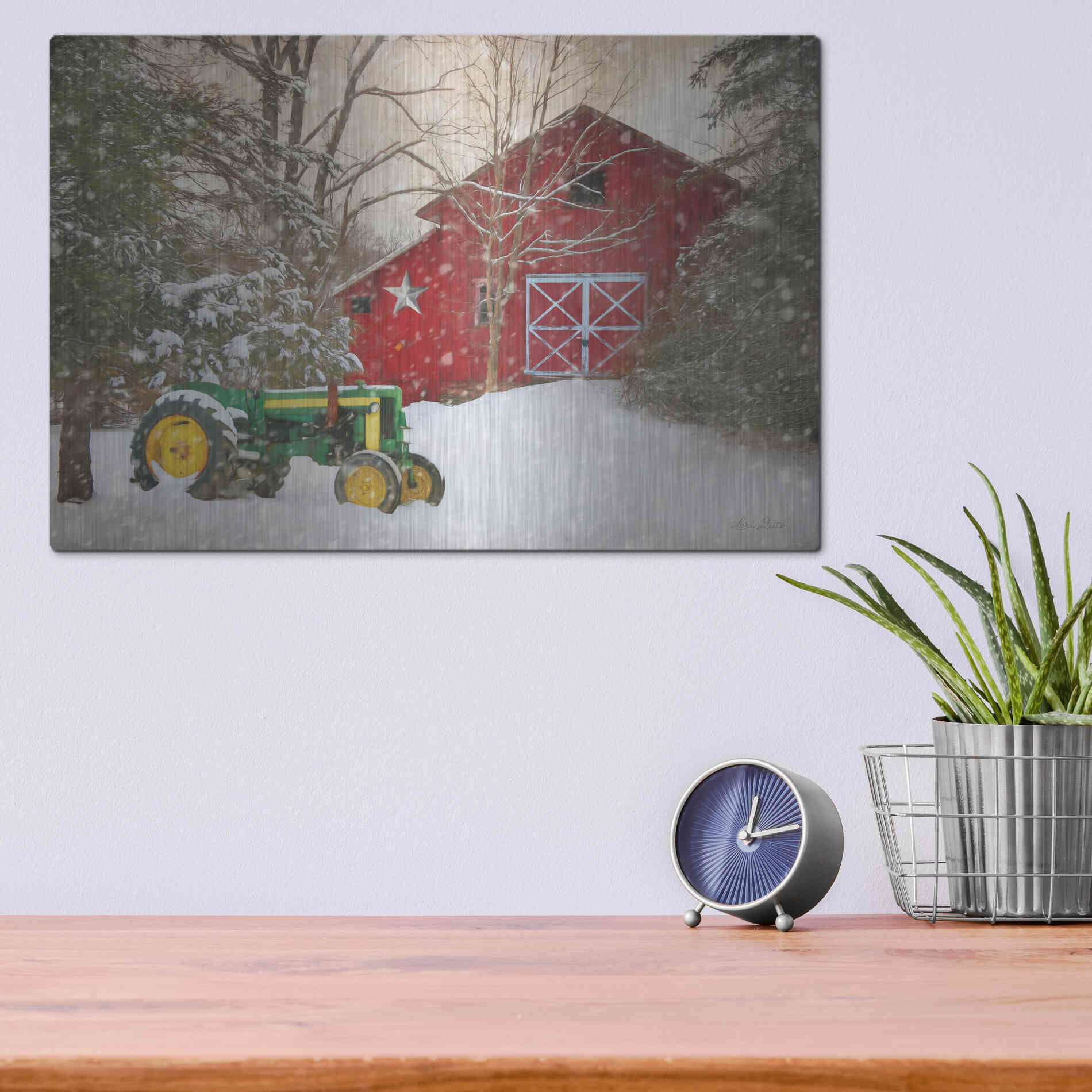 Luxe Metal Art 'Winter at the Barn' by Lori Deiter, Metal Wall Art,16x12