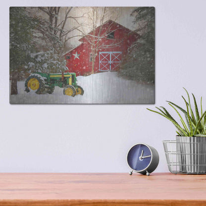 Luxe Metal Art 'Winter at the Barn' by Lori Deiter, Metal Wall Art,16x12