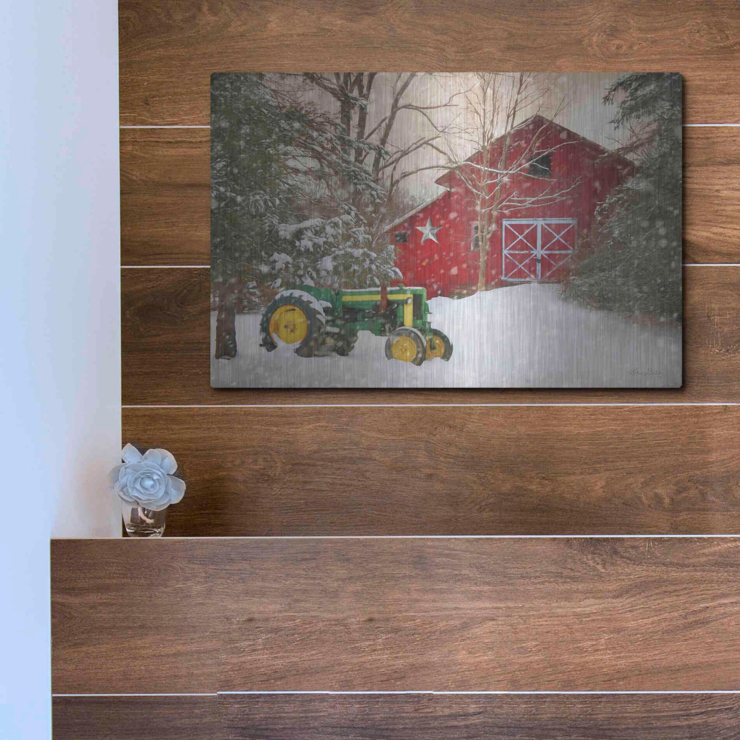 Luxe Metal Art 'Winter at the Barn' by Lori Deiter, Metal Wall Art,16x12