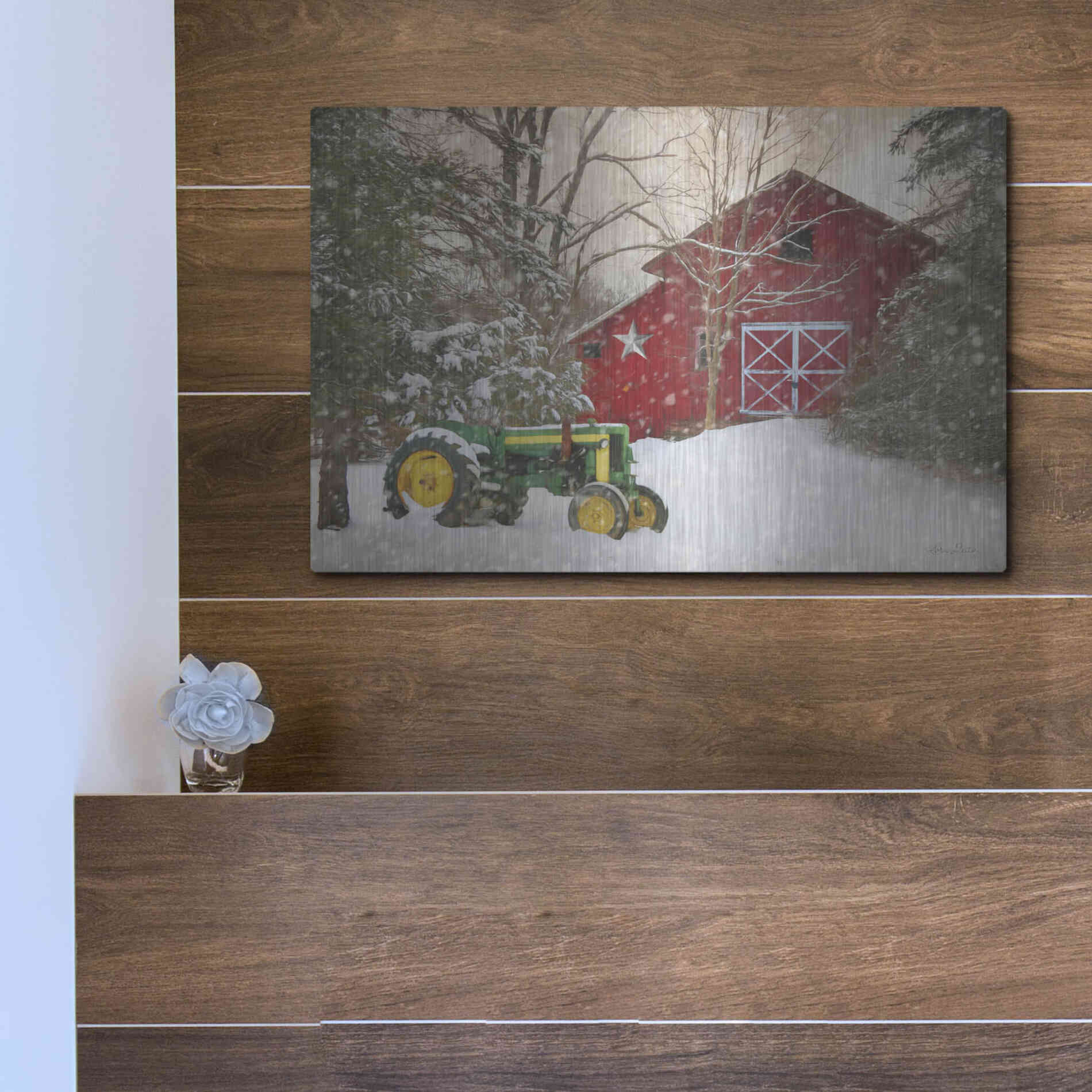 Luxe Metal Art 'Winter at the Barn' by Lori Deiter, Metal Wall Art,16x12