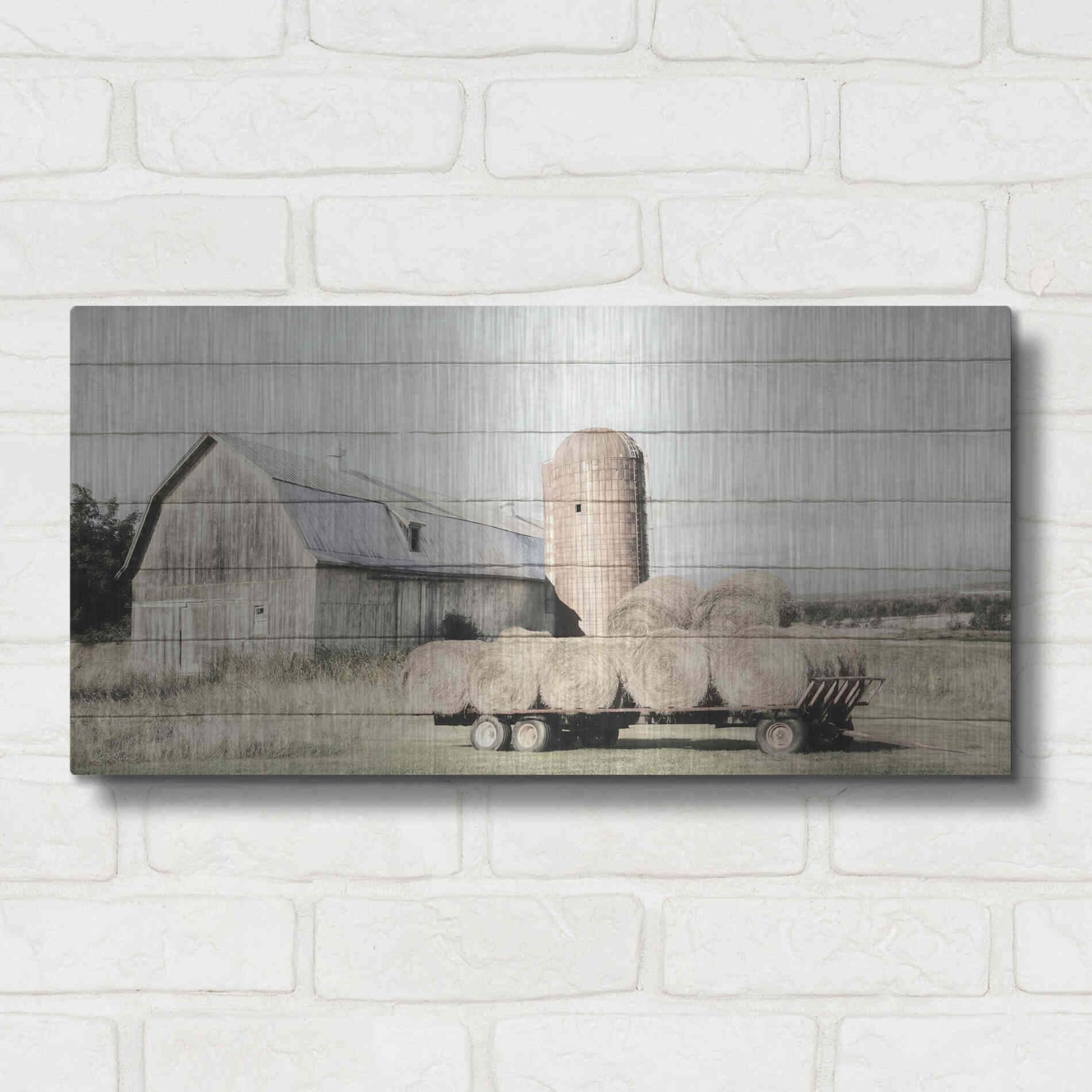 Luxe Metal Art 'Wagon of Hay' by Lori Deiter, Metal Wall Art,24x12