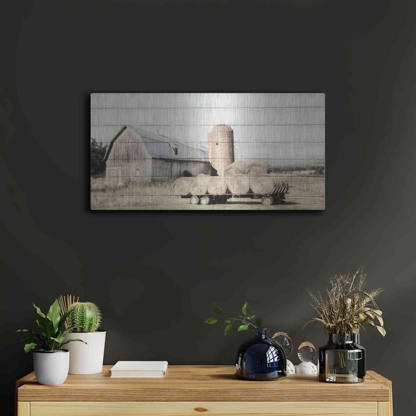 Luxe Metal Art 'Wagon of Hay' by Lori Deiter, Metal Wall Art,24x12